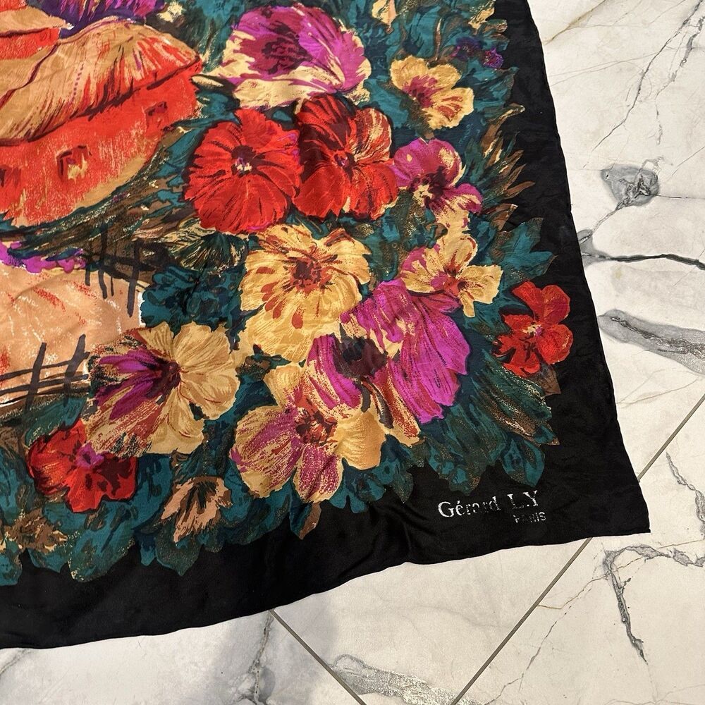 Gerard L.Y Paris Women’s Scarf Shawl Black Floral Scenic Square - Picture 3 of 6